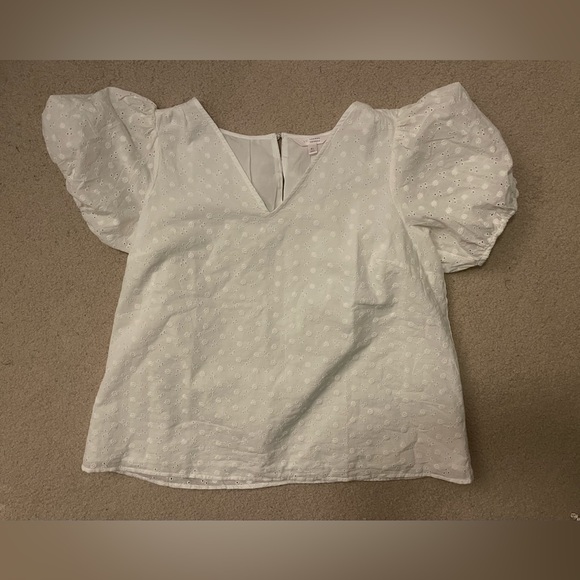 New without tags, LC Lauren Conrad white puff sleeve embroidered  top, XL - Picture 1 of 7